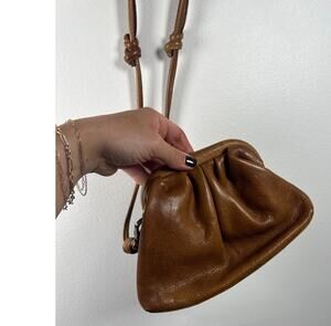 Latico Leathers Cognac Gathered Leather Mini Kiss-Lock Crossbody Bag